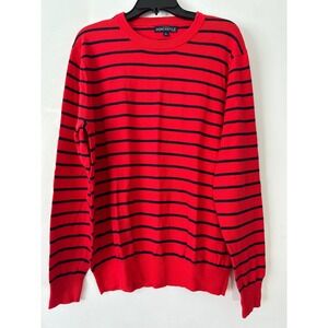 J.Crew Mercantile Mens Red Black Striped‎ Crew Neck 100% Cotton Knit Sweater L